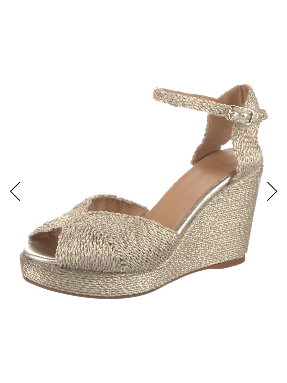 Castaner Gold Woven Wedge Sandal with Ankle Strap